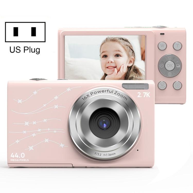 Compact 44MP 16X Zoom Digital Camera for Kids with 1080P HD Recording - US Plug Pink US Plug