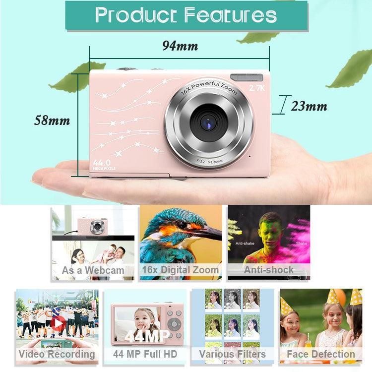 Compact 44MP 16X Zoom Digital Camera for Kids with 1080P HD Recording - US Plug