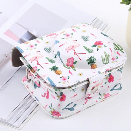 Cactus Flamingo Pattern Protective Case for Fujifilm Instax Mini Cameras - white floral camera bag with strap
