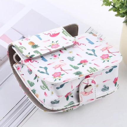 Cactus Flamingo Pattern Protective Case for Fujifilm Instax Mini Cameras - white floral flamingo cactus camera pouch with strap