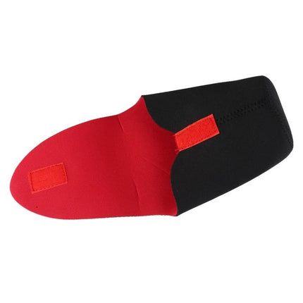 Neoprene Protective Storage Bag for 90mm Camera Lenses in black and red neoprene with Velcro closure for travel and dust protection