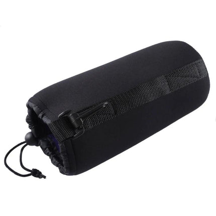 Neoprene Pouches for Camera Lens Protection, Set of 4 with Carabiner - black neoprene lens pouch with drawstring and carabiner for travel protection
