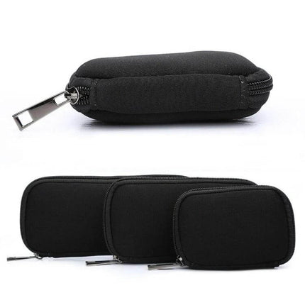 3-in-1 Neoprene Storage Bag for U Disk and Tech Cables compact black neoprene pouch set with zippers for USB drives, cables and accessories