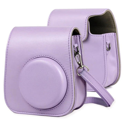 Purple Leather Case with Shoulder Strap for Fujifilm Instax Mini 11 — purple PU protective camera bag with removable strap