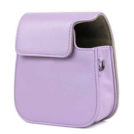 Purple Leather Case with Shoulder Strap for Fujifilm Instax Mini 11 – purple PU protective camera case with flap and strap for travel and daily use