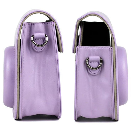 Purple Leather Case with Shoulder Strap for Fujifilm Instax Mini 11 - purple PU protective camera bag with detachable shoulder strap rings