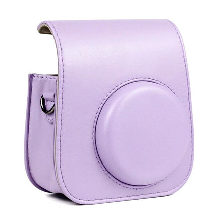 Alt Tag: Purple Leather Case with Shoulder Strap for Fujifilm Instax Mini 11 - purple polyurethane protective camera bag with shoulder strap