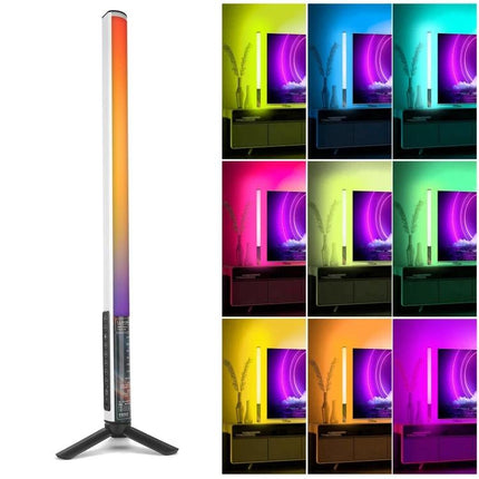 LUXCeO Mood1 50cm RGB Handheld LED Light for Photos and Videos - 50cm RGB tube lamp showing multicolor room lighting and tripod stand