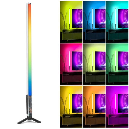 LUXCeO Mood1 85cm RGB LED Stick Light for Video and Photo - tall RGB mood tube on tripod showing multicolor ambient room lighting options