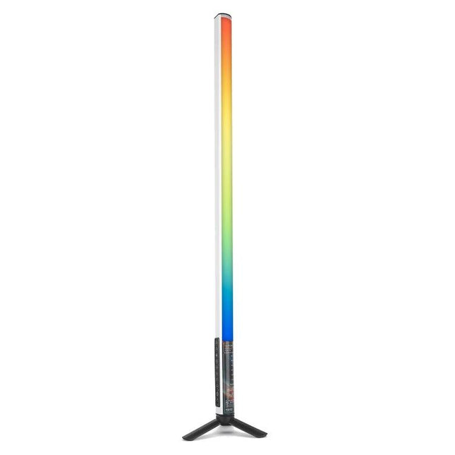 LUXCeO Mood1 85cm RGB LED Stick Light for Video and Photo displaying full-spectrum RGB gradient on tripod stand for studio and ambient lighting