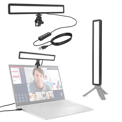 LUXCeO WS66 USB LED Light for Video Calls and Conferences mounted on laptop with adjustable color modes and USB cable, tripod option