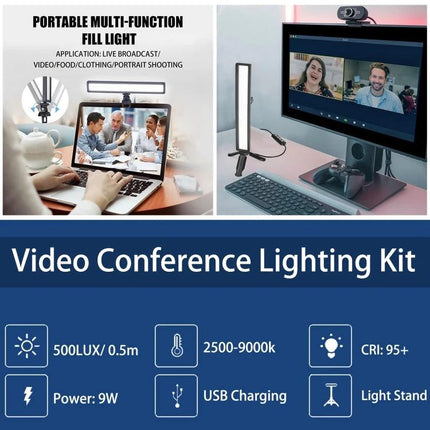 LUXCeO WS66 USB LED Light for Video Calls and Conferences on desk with laptop and monitor, adjustable color modes and brightness levels