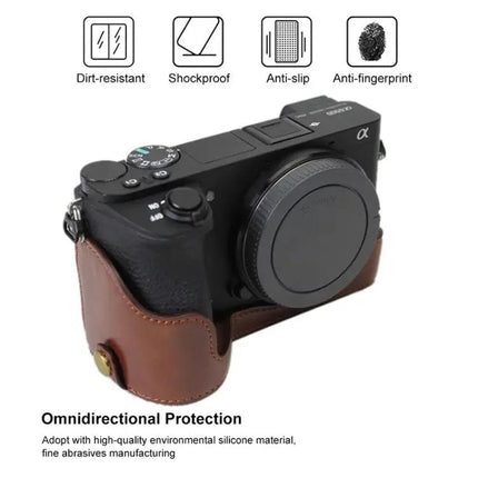 PU Leather Half Case for Sony A6500 Camera Protection
