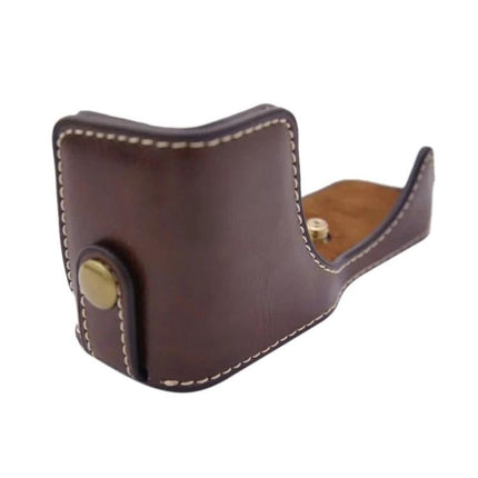 PU Leather Protective Half Case for Canon Cameras brown stitched half case for Canon EOS M100 with brass mounting button