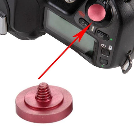 Universal 11mm Metal Shutter Release Button for Cameras mounted on DSLR showing ergonomic metal pink release button