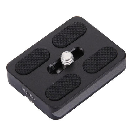 Fittest Universal Aluminum Quick Release Plate for Cameras on white background showing rubber pads and 1/4" screw