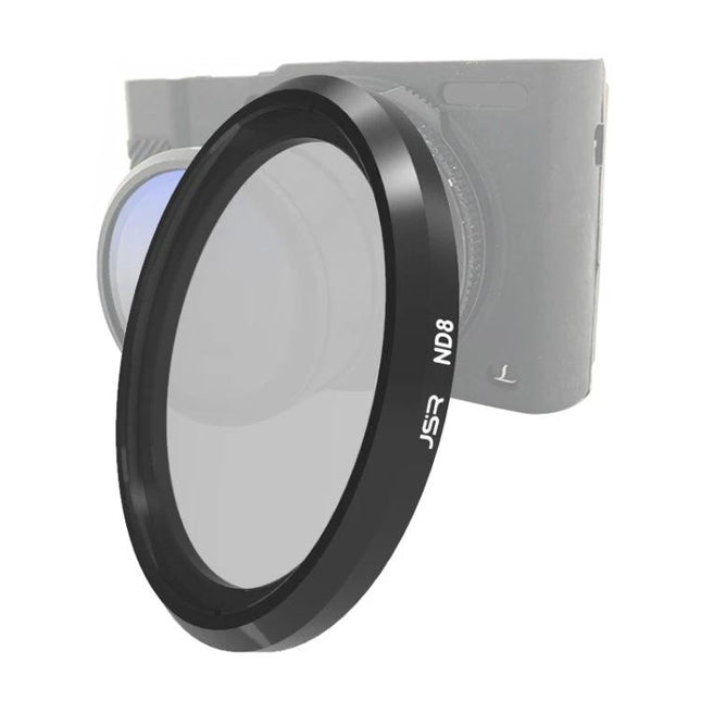 JSR ND8 Neutral Density Lens Filter for Everyday Photography Use — close-up of circular ND8 filter mounted on camera lens