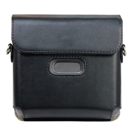 FUJIFILM Instax Link WIDE Protective PU Leather Case with Strap in black, front view with flap closed and strap rings