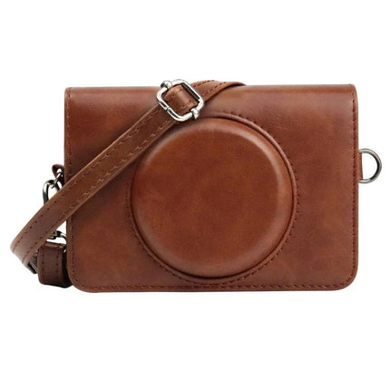 PU Leather Protective Case for Kodak Mini Shot2 Retro Camera with Strap in brown faux leather with detachable shoulder strap and lens cover