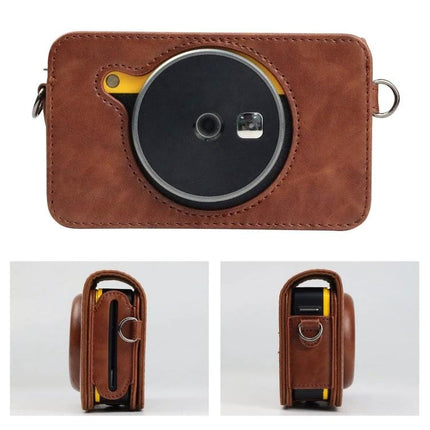 PU Leather Protective Case for Kodak Mini Shot2 Retro Camera with Strap - brown vintage-style PU leather case showing front and side views with strap rings