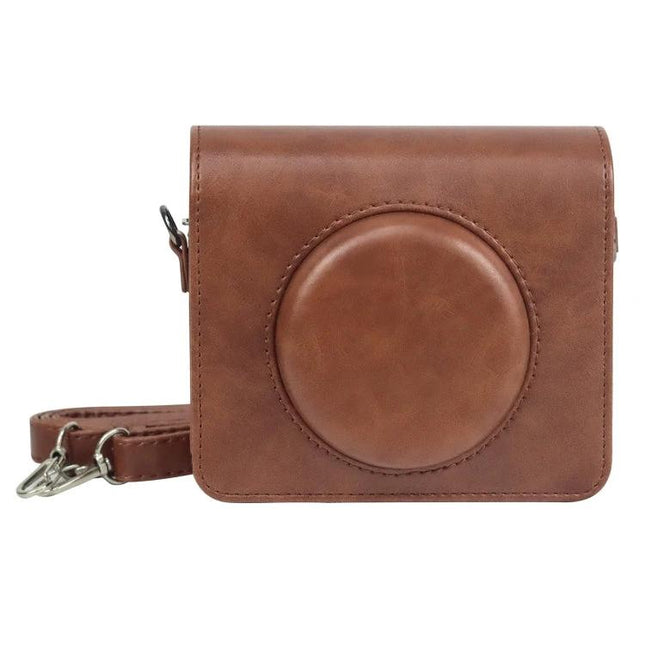 Protective PU Leather Case for Kodak Mini Shot 3 Square Retro Camera with Strap - brown PU leather camera case with detachable strap