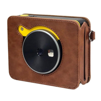 Protective PU Leather Case for Kodak Mini Shot 3 Square Retro Camera with Strap, brown case showing front cover and strap