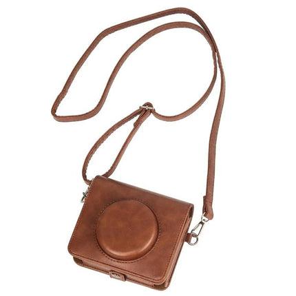 Protective PU Leather Case for Kodak Mini Shot 3 Square Retro Camera with Strap brown PU leather camera case with detachable front and long strap