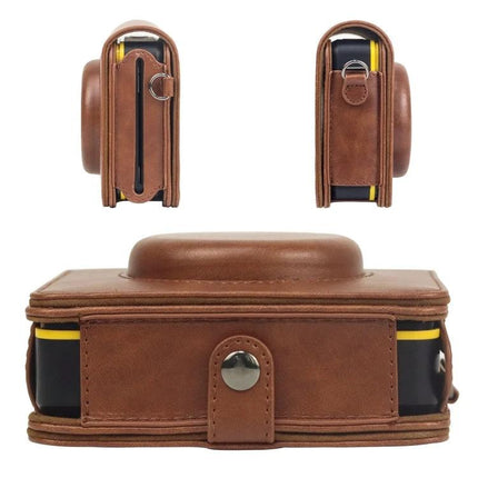 Protective PU Leather Case for Kodak Mini Shot 3 Square Retro Camera with Strap brown side and front view showing strap and snap closure