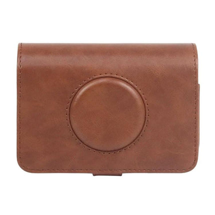 Kodak Printomatic PU Leather Camera Case with Strap in brown protective sleeve with front circular camera cover and detachable strap