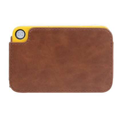 Kodak Printomatic PU Leather Camera Case with Strap in brown protecting yellow instant camera with detachable front and back covers