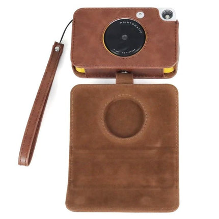 Kodak Printomatic PU Leather Camera Case with Strap in brown with wrist strap and quick-detachable covers protecting instant camera