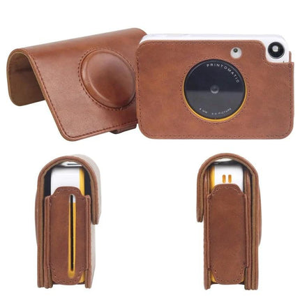 Kodak Printomatic PU Leather Camera Case with Strap brown protective instant camera case with detachable front and back covers
