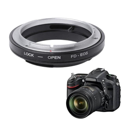 Canon FD to EOS Manual Lens Mount Adapter for Photography attached to DSLR showing adapter and legacy FD lens compatibility