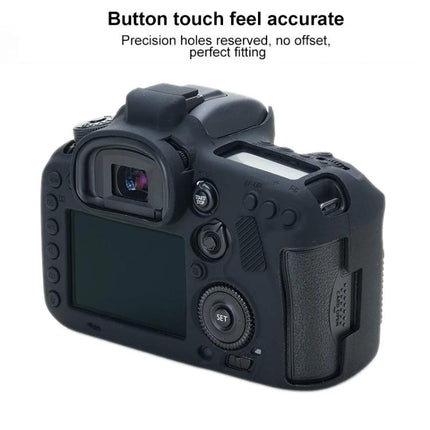 Soft and Protective Silicone Case for Canon DSLR Cameras fitted on a black Canon DSLR showing precise button cutouts and textured grip