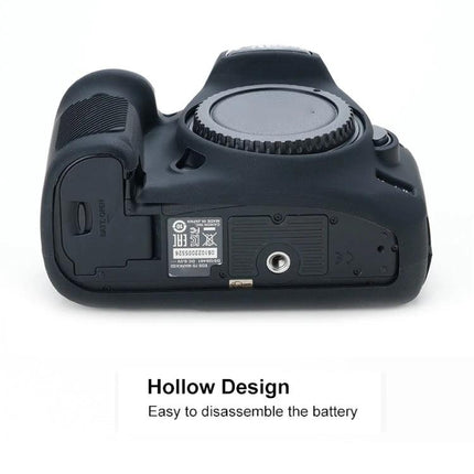 Soft and Protective Silicone Case for Canon DSLR Cameras — black silicone camera body cover protecting base and battery access
