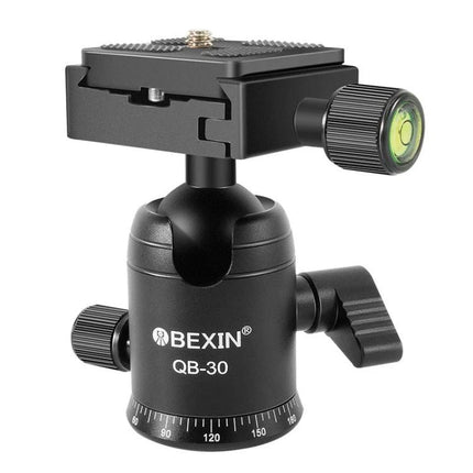 BEIXIN Metal Ball Head for Panoramic Camera Mounting and Angles - black aluminum alloy QB-30 ball head with quick-release plate and bubble level