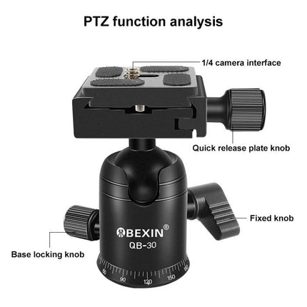 BEIXIN Metal Ball Head for Panoramic Camera Mounting and Angles - black aluminum alloy ball head with quick release plate and locking knobs