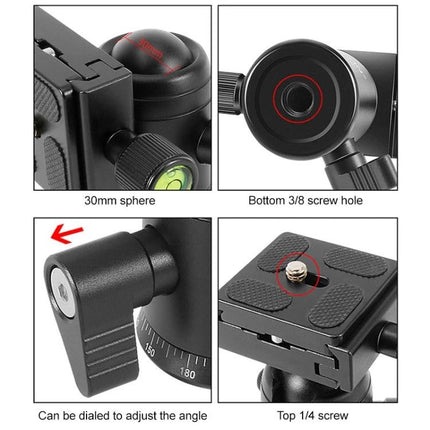 BEIXIN Metal Ball Head for Panoramic Camera Mounting and Angles compact aluminum-alloy 30mm sphere with 3/8 and 1/4 screw holes, angle dial