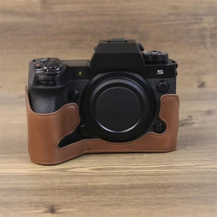 PU Leather Half Case for Fujifilm XH2S Camera with Tripod Thread