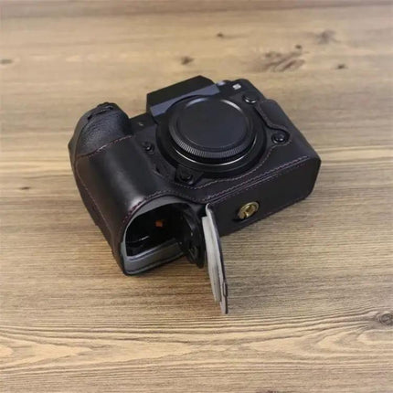 PU Leather Half Case for Fujifilm XH2S Camera with Tripod Thread