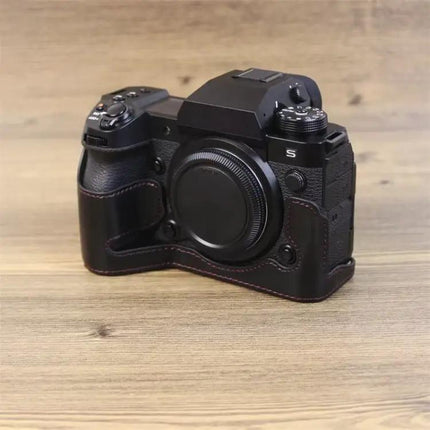 PU Leather Half Case for Fujifilm XH2S Camera with Tripod Thread