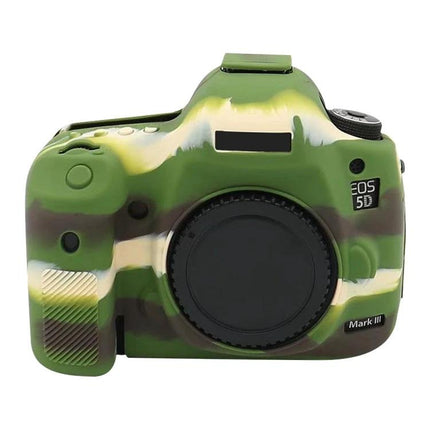 Soft Silicone Protective Case for Canon EOS 5DS Camera in green camouflage, snug stretchable silicone cover for camera body