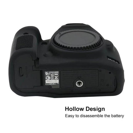 Soft Silicone Protective Case for Canon EOS 5DS Camera — black snug-fit silicone camera body cover showing hollow design for battery access