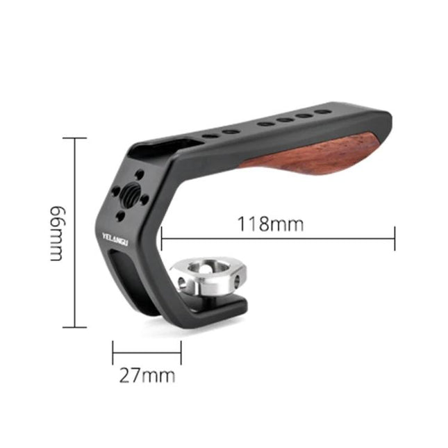 YELANGU Handheld Video Stabilizer Top Handle for Camera Cages aluminum alloy and wood top handle with dimensions 118mm x 66mm x 27mm