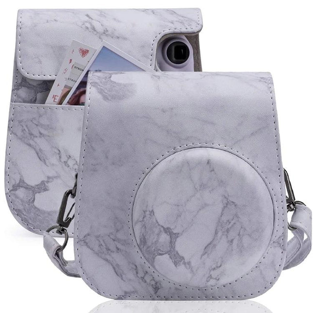 Marble Leather Case for Fujifilm Instax Mini Cameras with Strap - white marble waterproof PU protective camera bag