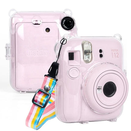 Protective Crystal Hard Case with Strap for Fujifilm Instax Mini 12 clear transparent protective case with colorful strap