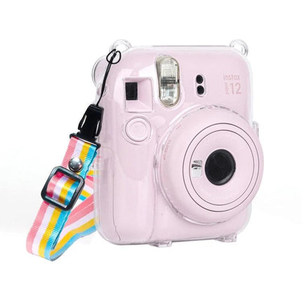 Protective Crystal Hard Case with Strap for Fujifilm Instax Mini 12 clear protective cover with colorful strap on pink Instax Mini 12
