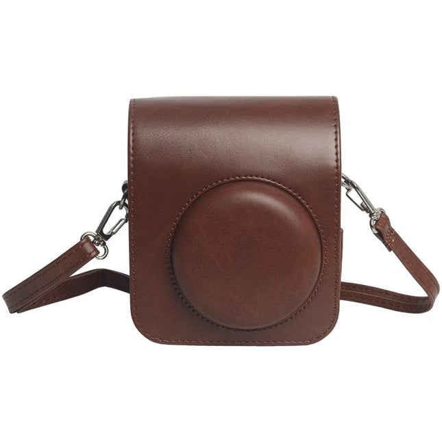 Fujifilm Instax Mini 12 Leather Camera Case with Strap in brown waterproof PU, protective shoulder strap for on-the-go instant camera