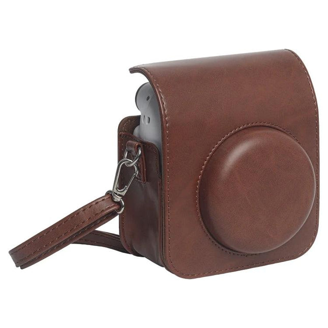 Fujifilm Instax Mini 12 Leather Camera Case with Strap in brown waterproof PU with wrist strap protecting camera