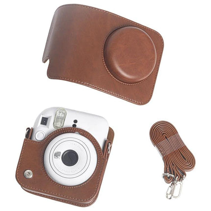 Fujifilm Instax Mini 12 Leather Camera Case with Strap in brown waterproof PU protecting camera for travel and everyday use